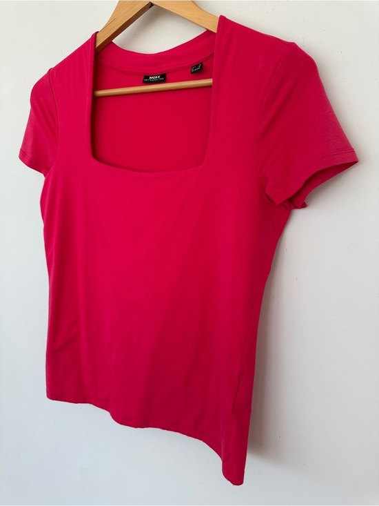 Mexx Tops - Mexx Bright Pink Square Neck Short Sleeve Top, Stretch Cotton Knit